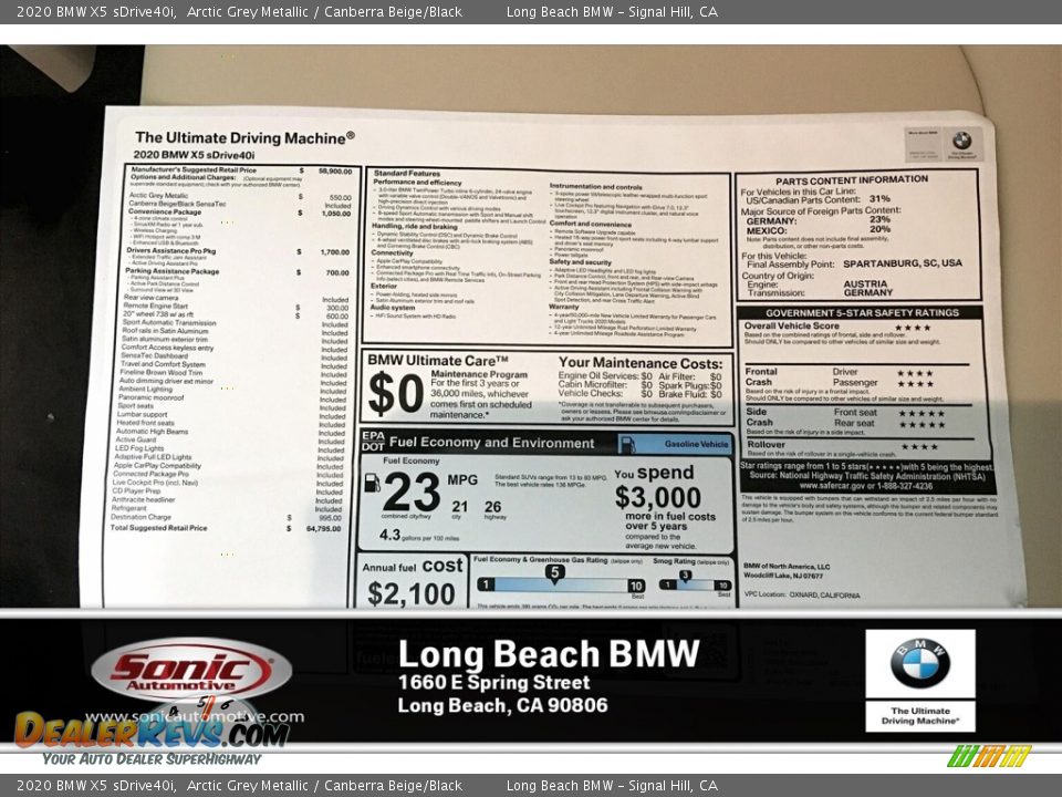 2020 BMW X5 sDrive40i Arctic Grey Metallic / Canberra Beige/Black Photo #10