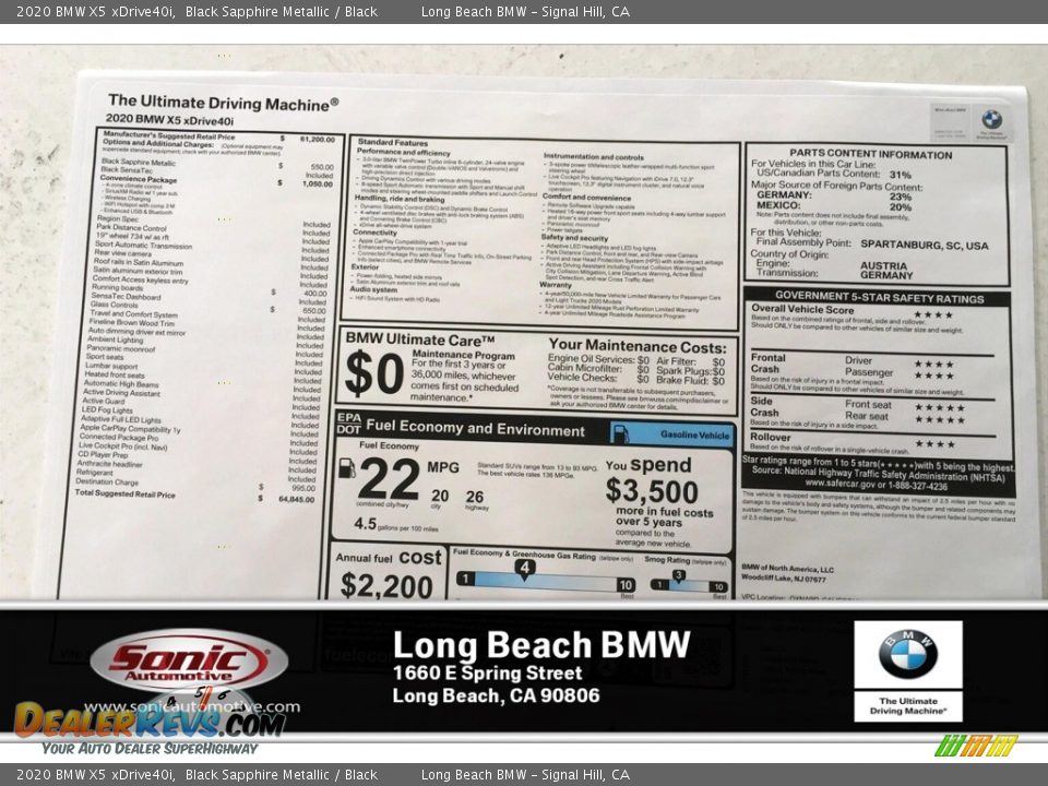 2020 BMW X5 xDrive40i Black Sapphire Metallic / Black Photo #10