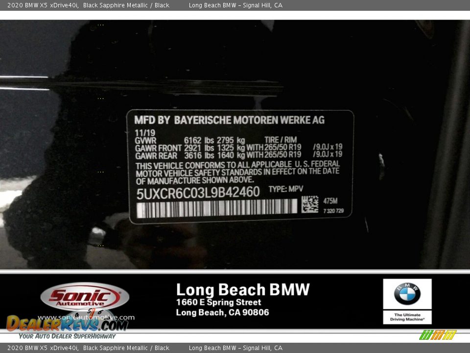 2020 BMW X5 xDrive40i Black Sapphire Metallic / Black Photo #11