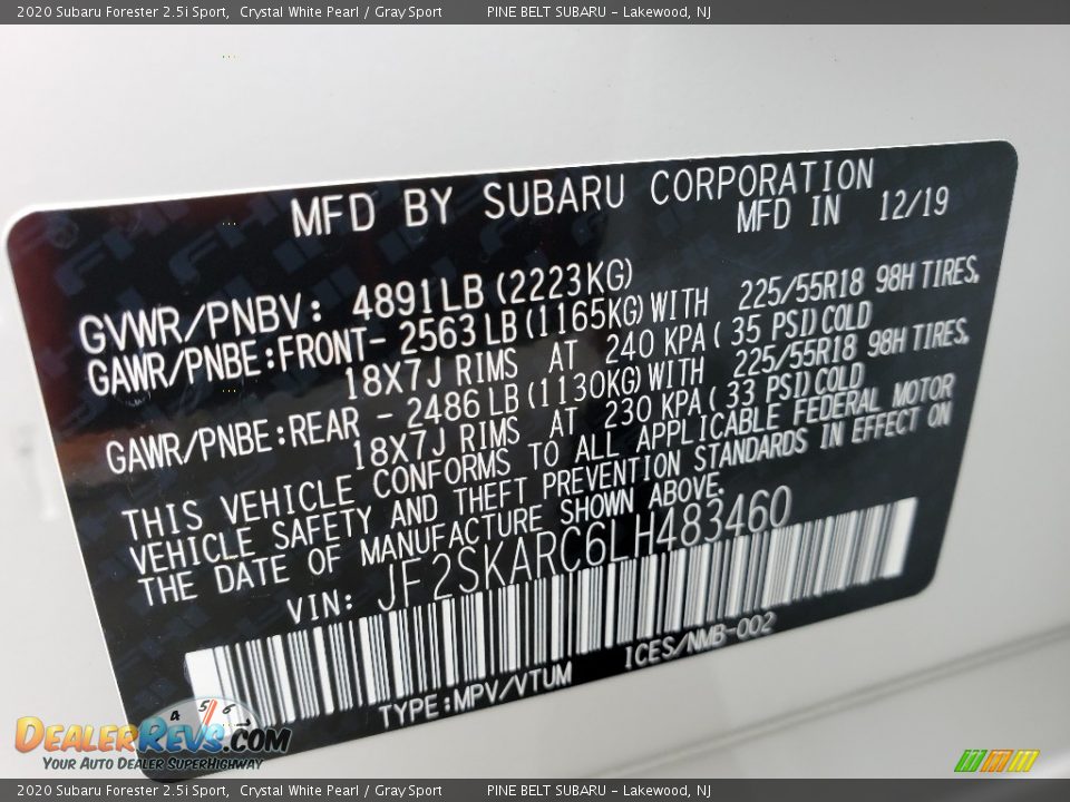 2020 Subaru Forester 2.5i Sport Crystal White Pearl / Gray Sport Photo #9