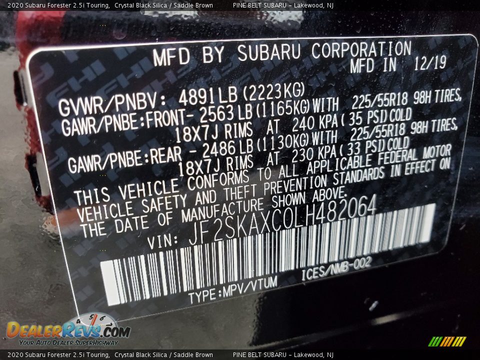 2020 Subaru Forester 2.5i Touring Crystal Black Silica / Saddle Brown Photo #9