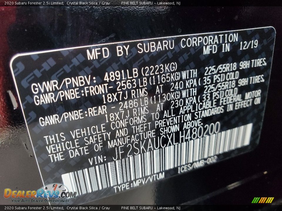 2020 Subaru Forester 2.5i Limited Crystal Black Silica / Gray Photo #9