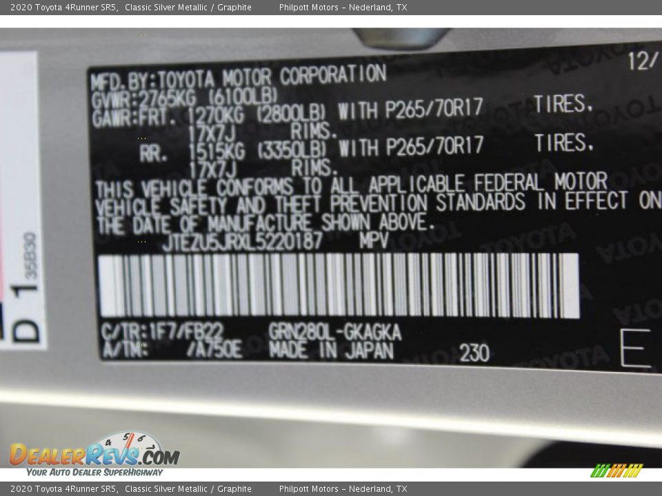 2020 Toyota 4Runner SR5 Classic Silver Metallic / Graphite Photo #24