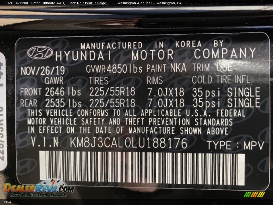 Hyundai Color Code NKA Black Noir Pearl