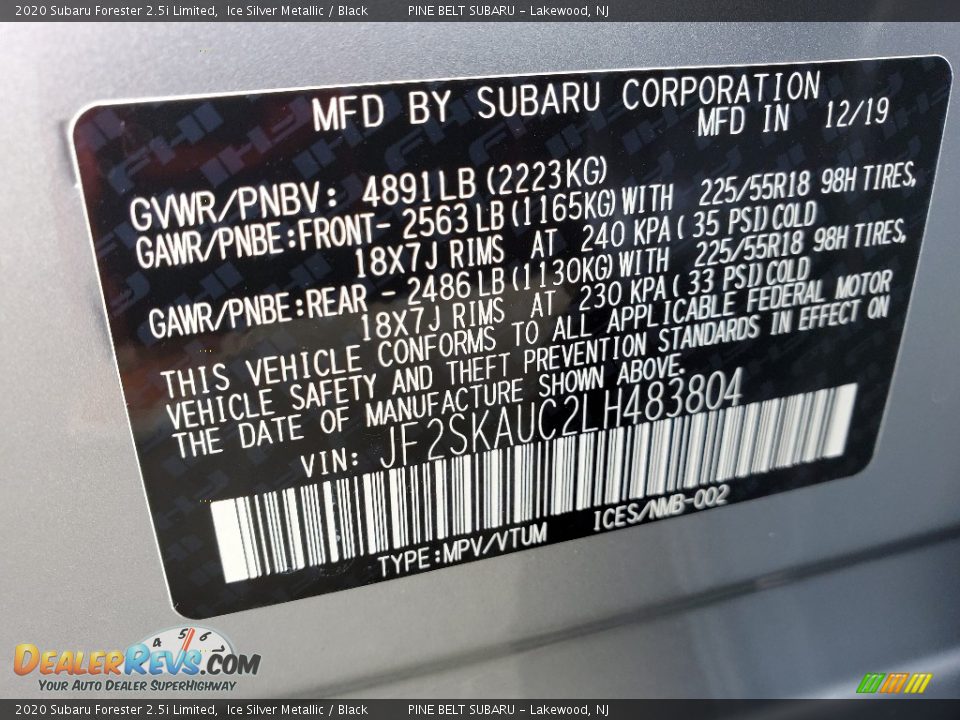 2020 Subaru Forester 2.5i Limited Ice Silver Metallic / Black Photo #9