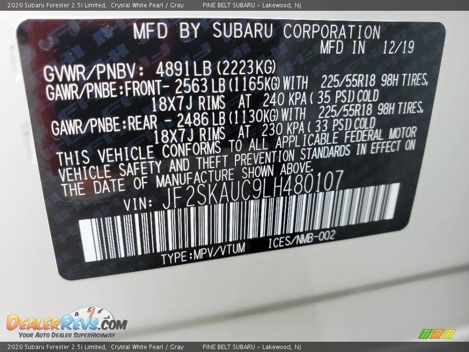 2020 Subaru Forester 2.5i Limited Crystal White Pearl / Gray Photo #9