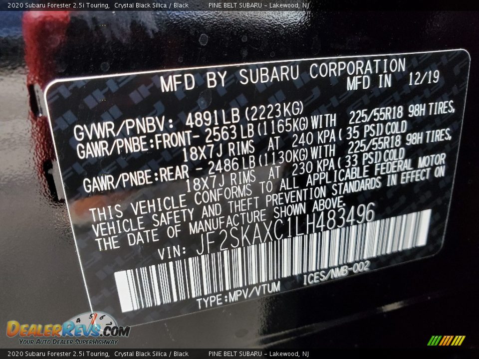 2020 Subaru Forester 2.5i Touring Crystal Black Silica / Black Photo #9