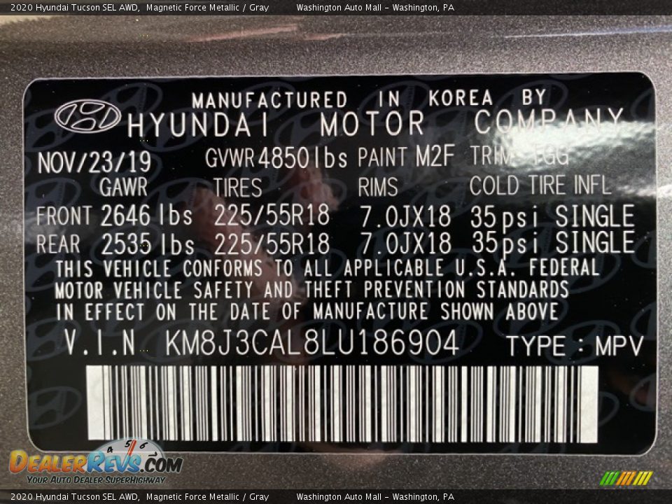 2020 Hyundai Tucson SEL AWD Magnetic Force Metallic / Gray Photo #9