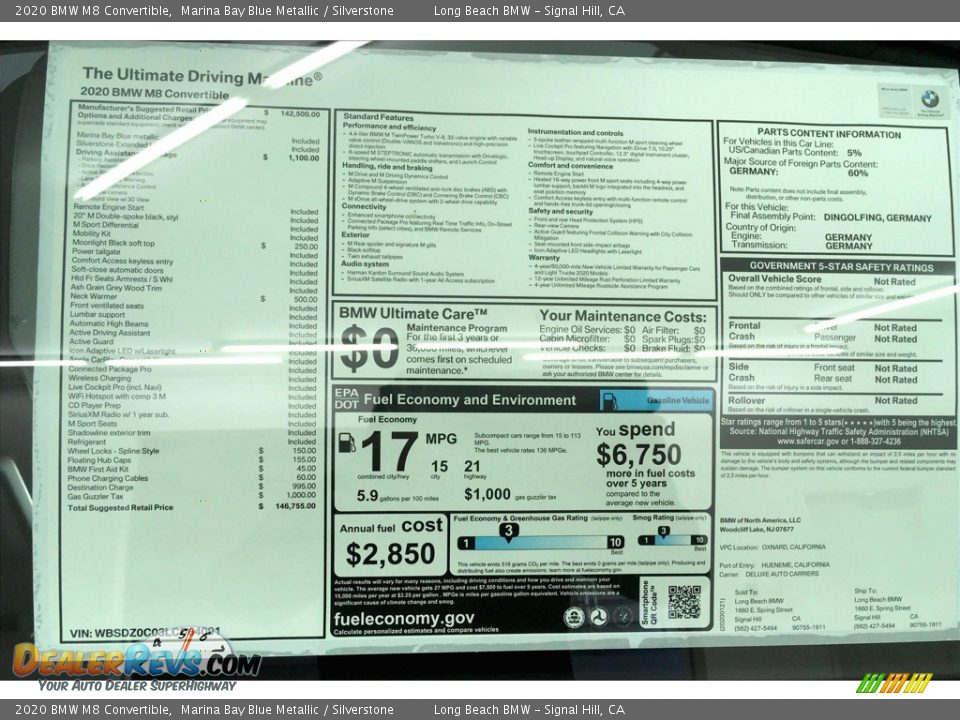 2020 BMW M8 Convertible Window Sticker Photo #10