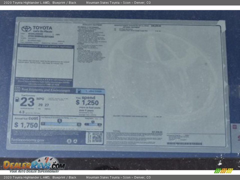 2020 Toyota Highlander L AWD Blueprint / Black Photo #10