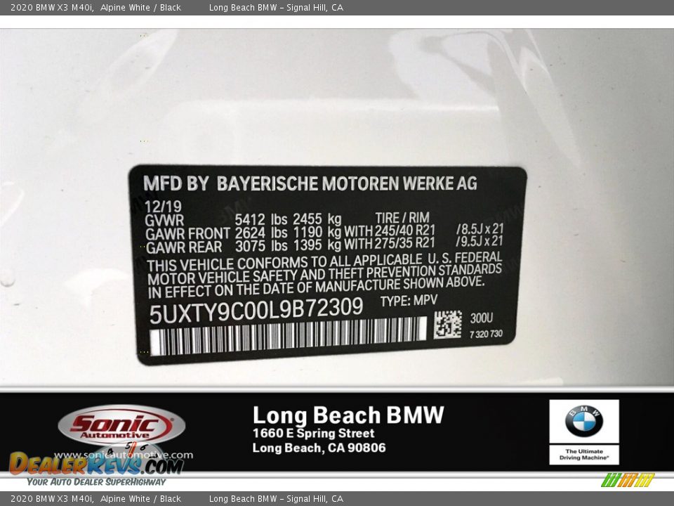 2020 BMW X3 M40i Alpine White / Black Photo #11