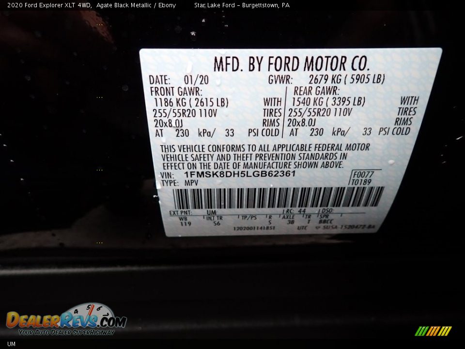 Ford Color Code UM Agate Black Metallic