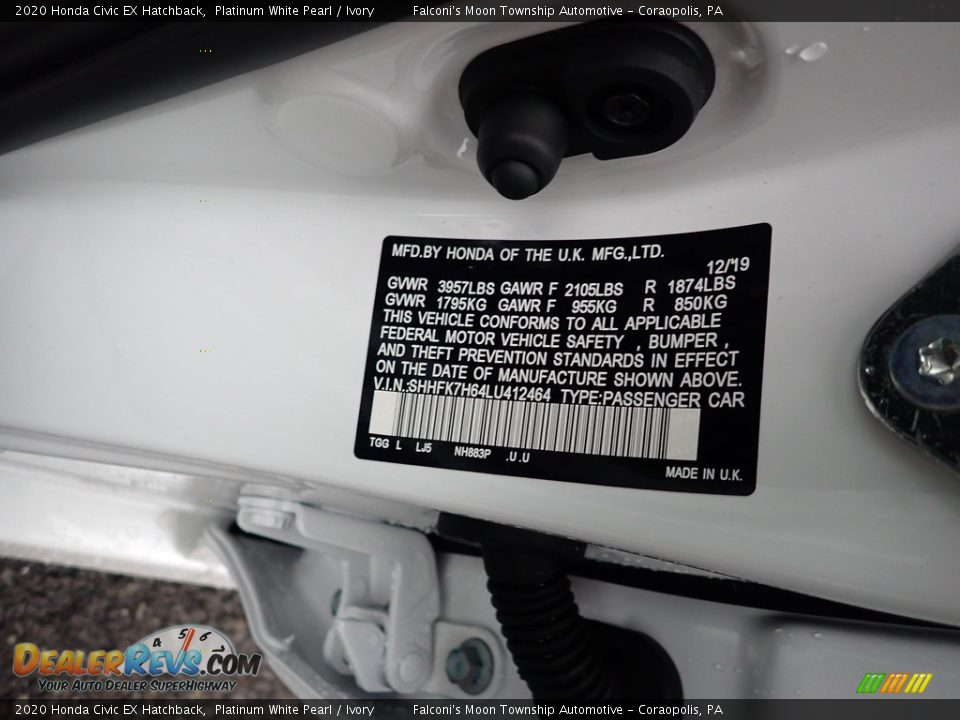 2020 Honda Civic EX Hatchback Platinum White Pearl / Ivory Photo #12