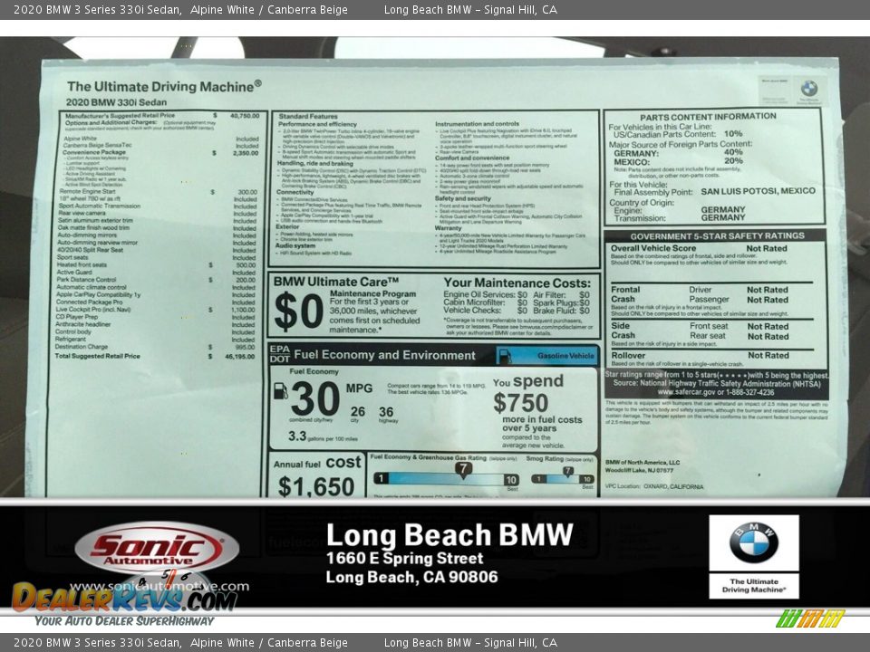 2020 BMW 3 Series 330i Sedan Alpine White / Canberra Beige Photo #10