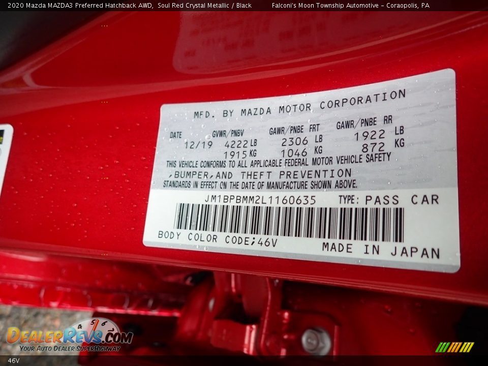 Mazda Color Code 46V Soul Red Crystal Metallic