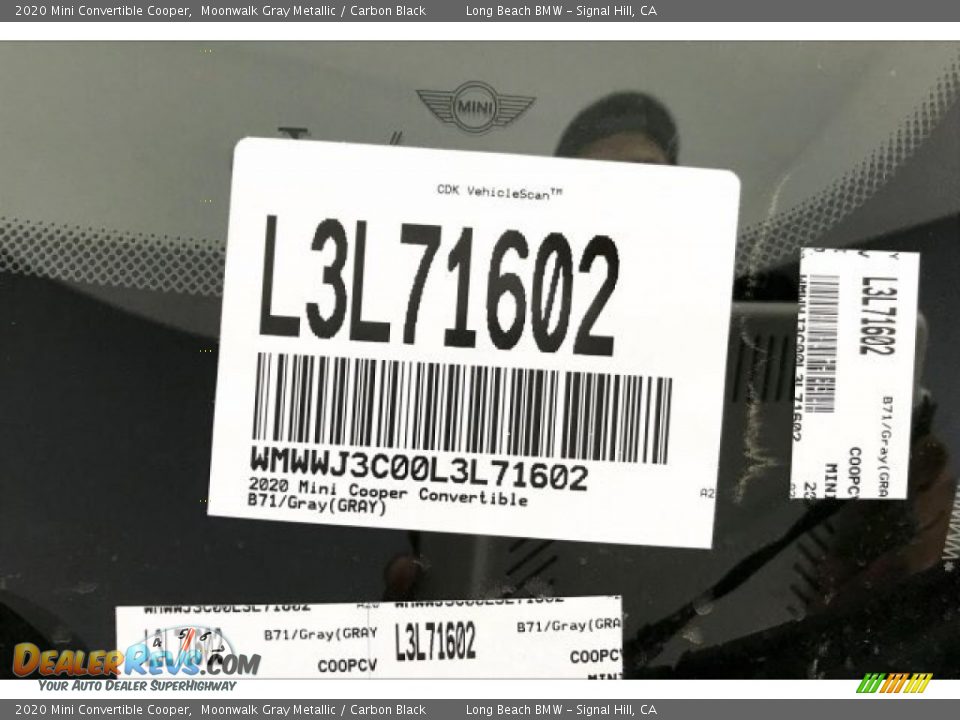2020 Mini Convertible Cooper Moonwalk Gray Metallic / Carbon Black Photo #11