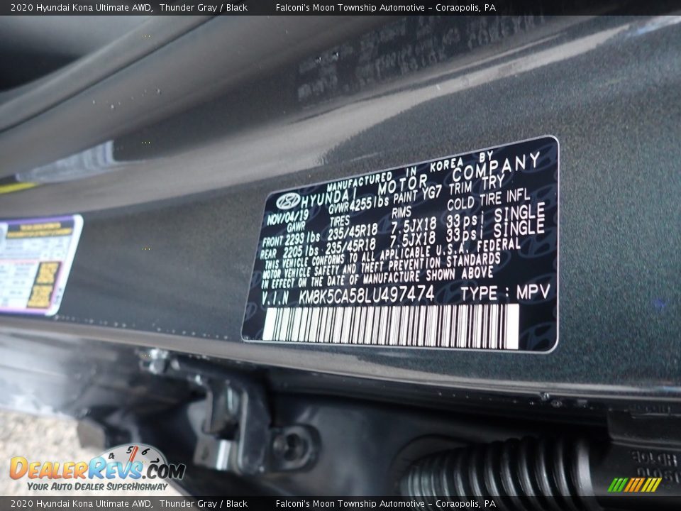 2020 Hyundai Kona Ultimate AWD Thunder Gray / Black Photo #12