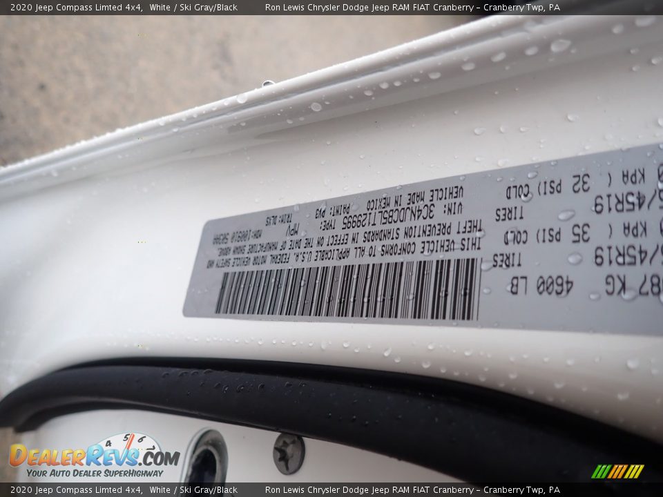 2020 Jeep Compass Limted 4x4 White / Ski Gray/Black Photo #16