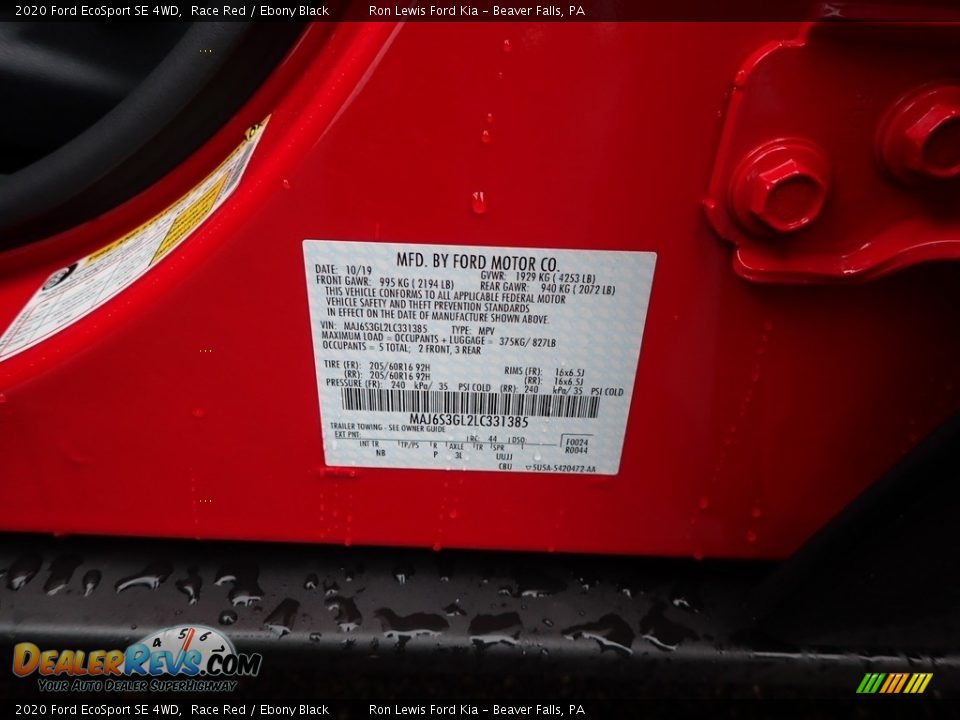 2020 Ford EcoSport SE 4WD Race Red / Ebony Black Photo #11