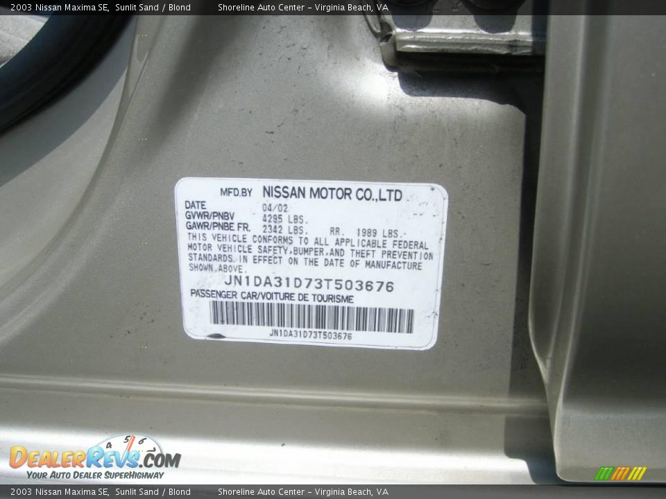 2003 Nissan Maxima SE Sunlit Sand / Blond Photo #22