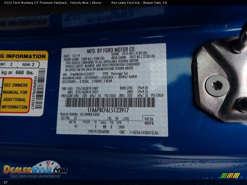 Ford Color Code E7 Velocity Blue