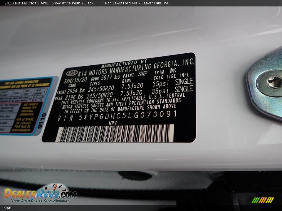 Kia Color Code SWP Snow White Pearl