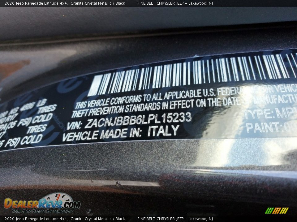 2020 Jeep Renegade Latitude 4x4 Granite Crystal Metallic / Black Photo #9