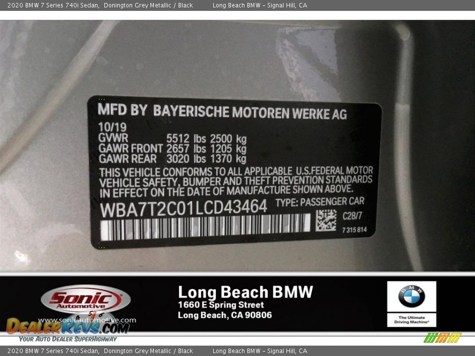 2020 BMW 7 Series 740i Sedan Donington Grey Metallic / Black Photo #11