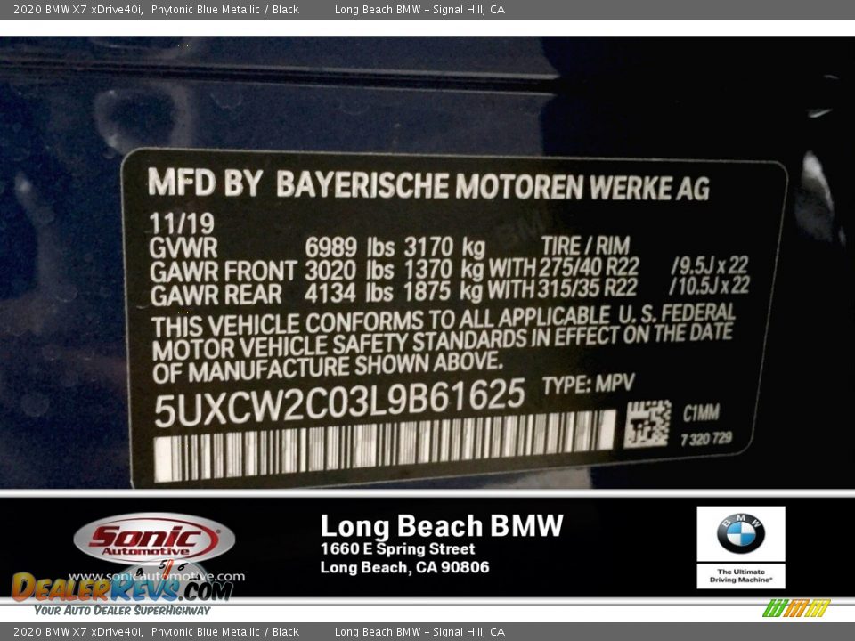 2020 BMW X7 xDrive40i Phytonic Blue Metallic / Black Photo #11