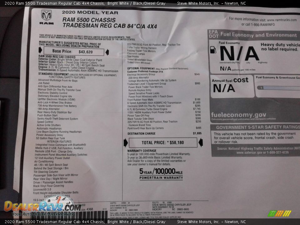 2020 Ram 5500 Tradesman Regular Cab 4x4 Chassis Bright White / Black/Diesel Gray Photo #21