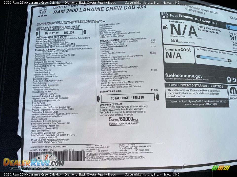 2020 Ram 2500 Laramie Crew Cab 4x4 Window Sticker Photo #34