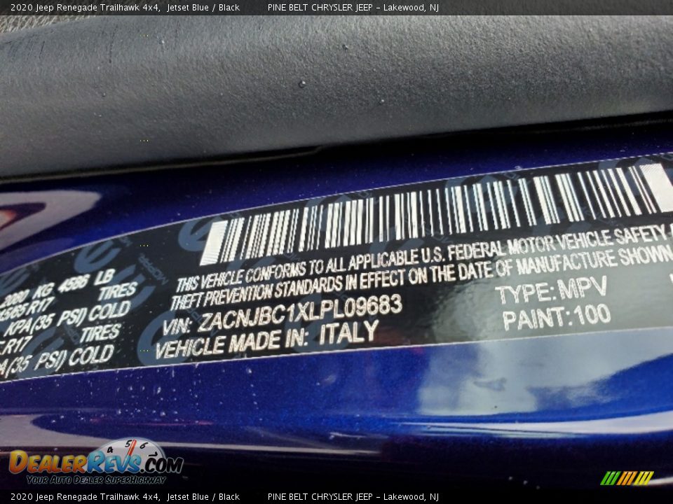 2020 Jeep Renegade Trailhawk 4x4 Jetset Blue / Black Photo #9