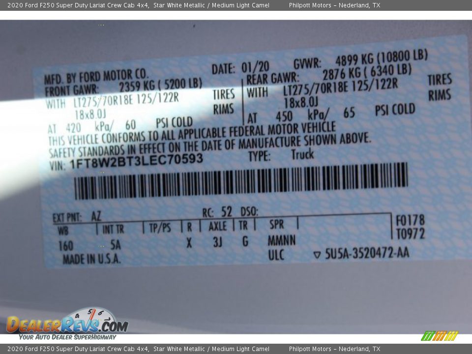 2020 Ford F250 Super Duty Lariat Crew Cab 4x4 Star White Metallic / Medium Light Camel Photo #24