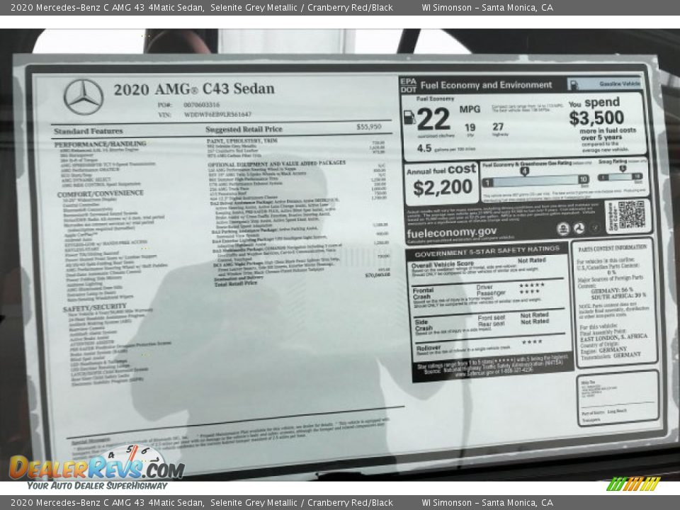 2020 Mercedes-Benz C AMG 43 4Matic Sedan Selenite Grey Metallic / Cranberry Red/Black Photo #11