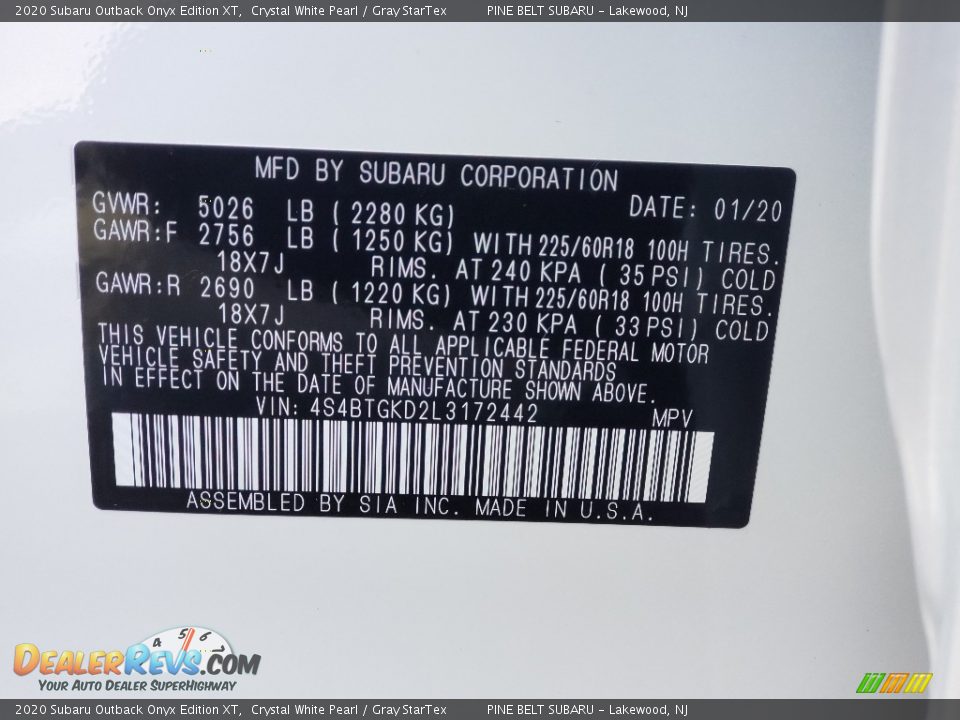 2020 Subaru Outback Onyx Edition XT Crystal White Pearl / Gray StarTex Photo #9