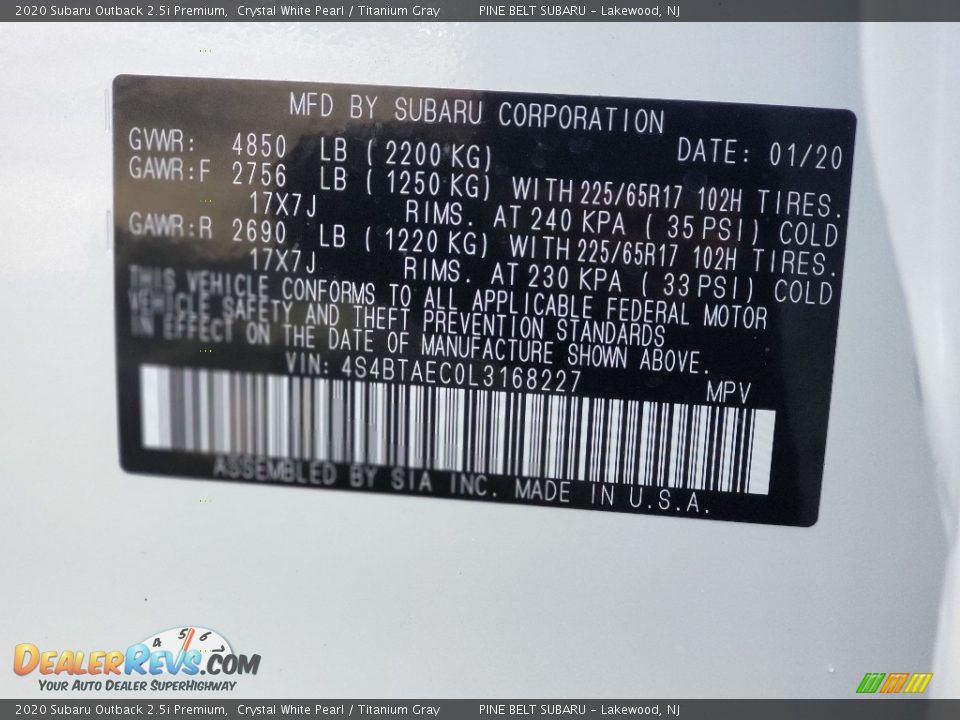 2020 Subaru Outback 2.5i Premium Crystal White Pearl / Titanium Gray Photo #9
