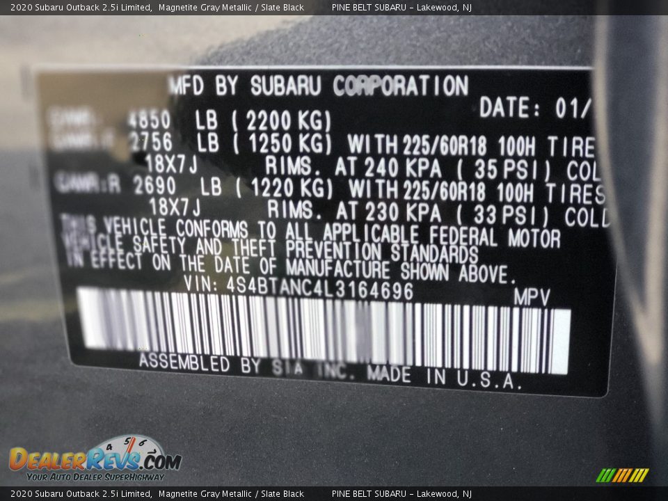 2020 Subaru Outback 2.5i Limited Magnetite Gray Metallic / Slate Black Photo #9