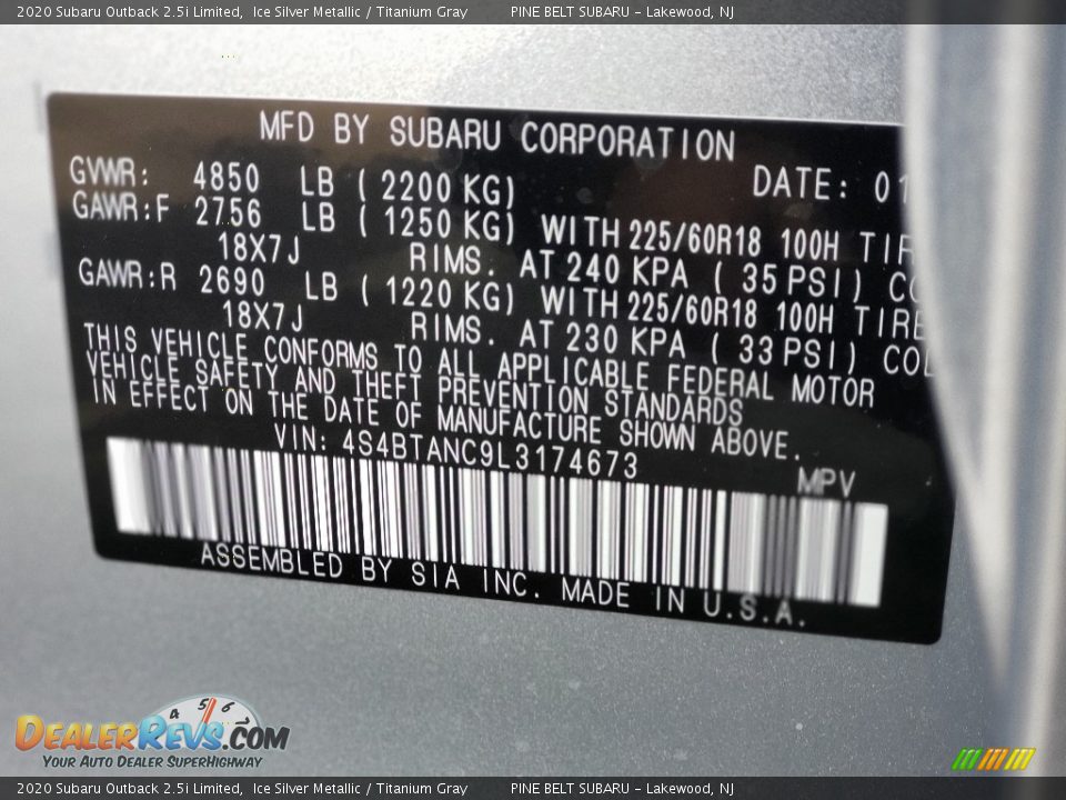 2020 Subaru Outback 2.5i Limited Ice Silver Metallic / Titanium Gray Photo #9