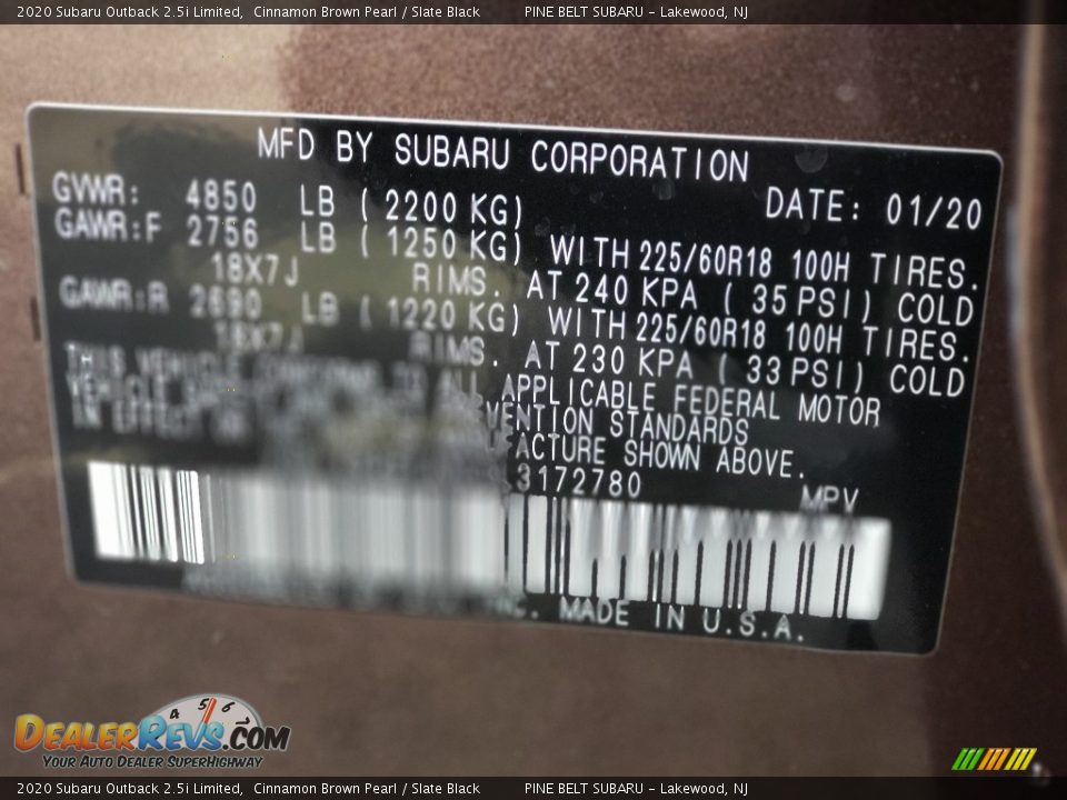 2020 Subaru Outback 2.5i Limited Cinnamon Brown Pearl / Slate Black Photo #9