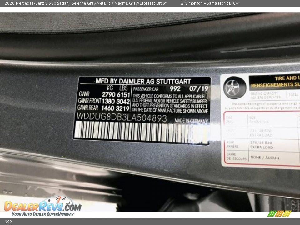 Mercedes-Benz Color Code 992 Selenite Grey Metallic