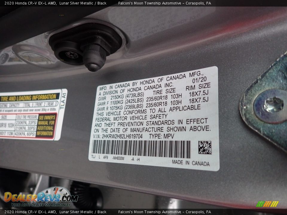 2020 Honda CR-V EX-L AWD Lunar Silver Metallic / Black Photo #11