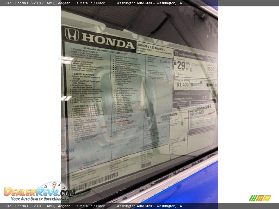 2020 Honda CR-V EX-L AWD Aegean Blue Metallic / Black Photo #15