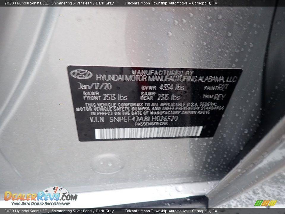 2020 Hyundai Sonata SEL Shimmering Silver Pearl / Dark Gray Photo #12