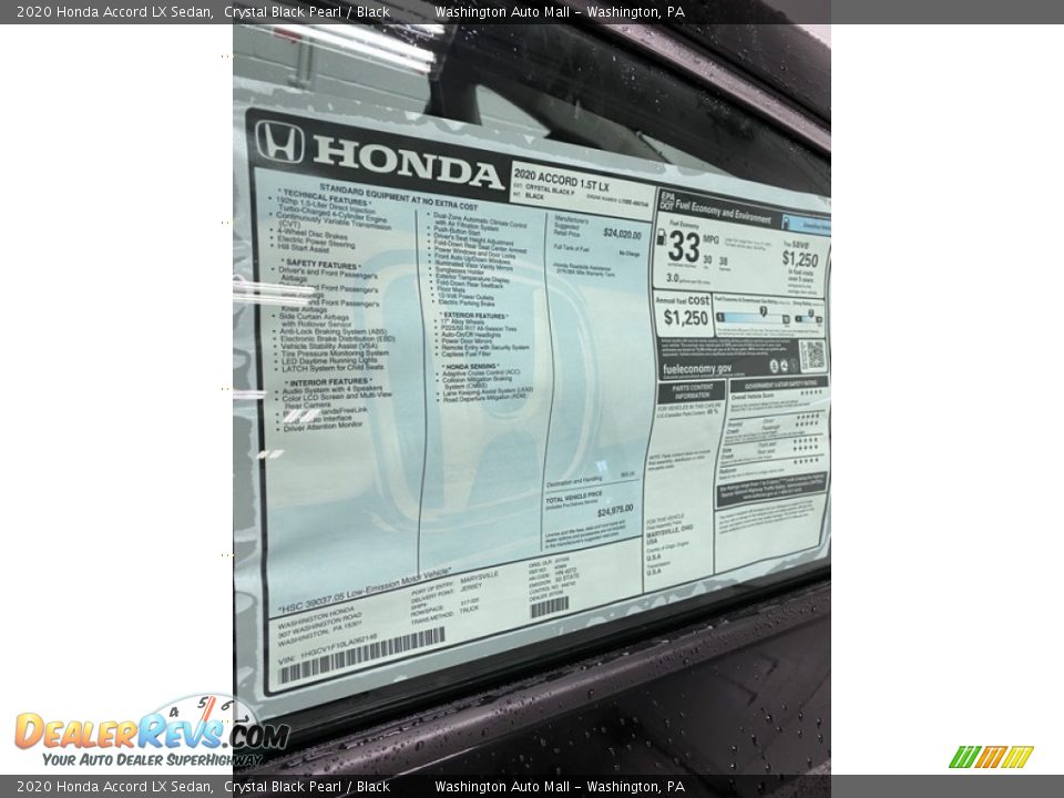 2020 Honda Accord LX Sedan Crystal Black Pearl / Black Photo #15
