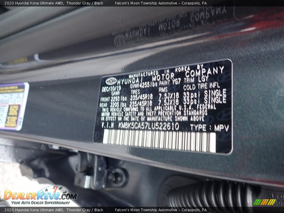 2020 Hyundai Kona Ultimate AWD Thunder Gray / Black Photo #12