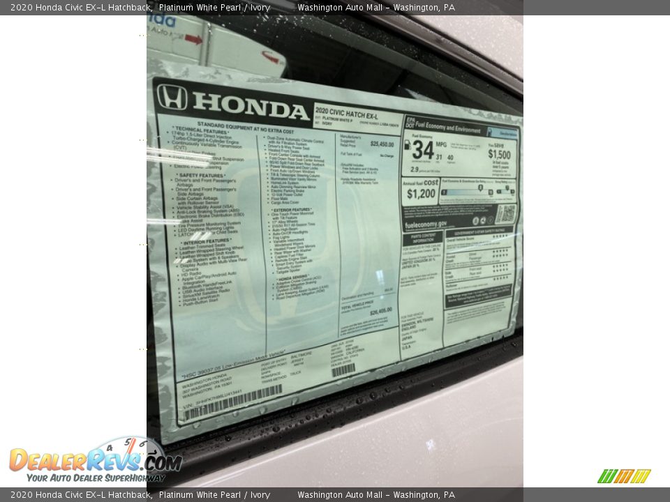 2020 Honda Civic EX-L Hatchback Platinum White Pearl / Ivory Photo #15