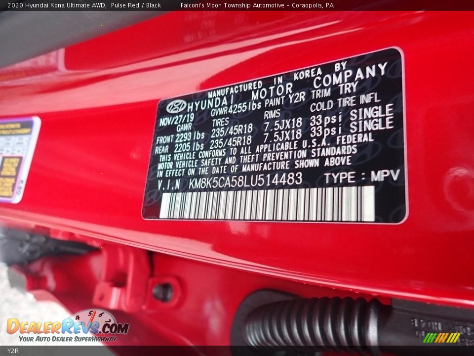 Hyundai Color Code Y2R Pulse Red