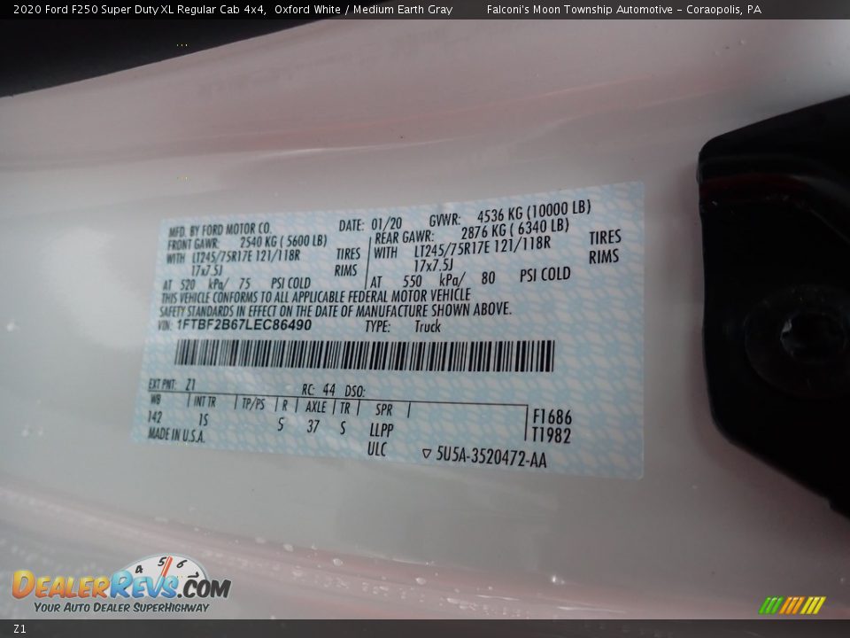 Ford Color Code Z1 Oxford White