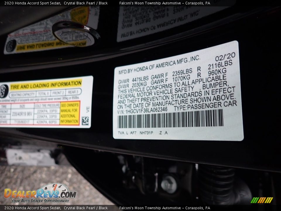 2020 Honda Accord Sport Sedan Crystal Black Pearl / Black Photo #12