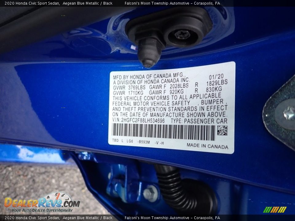 2020 Honda Civic Sport Sedan Aegean Blue Metallic / Black Photo #13
